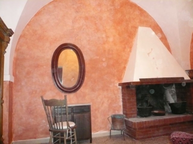 Red guest suite sitting room